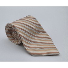 Calvin Klein Men's Silk Necktie Copper Tan Cream Striped Classic Tie