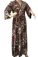 VTG 70s Smart Time Hawaiian Batik Hippie Boho Hostess Cotton Maxi Dress Size Med