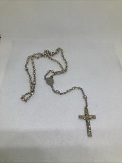 Silvertone Tiny Faux Pearl Christian Catholic Rosary Beads
