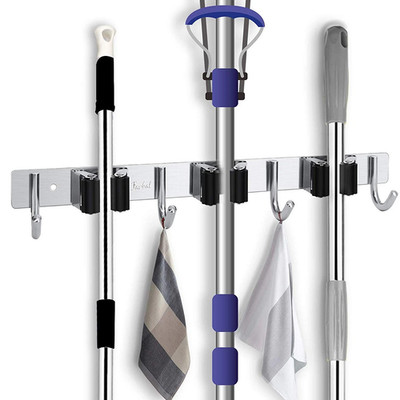 Broom Holder Wall Mount, Mop and Broom Organizer Broom Hanger Storage Rack Steel