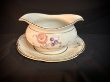 Vintage Porcelain Gravy Boat and Plate Floral Design