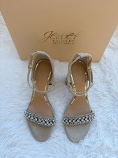 Jewel Badgley Mischka Penny Crisscross Strap Block Heel Evening Sandals