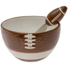 Serving Set, Super Bowl Football Party Ceramic Bowl and Stainless Steel Sprea...
