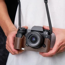 For Fujifilm XH2S Handmade Genuine Leather Half Case Bag Cover Metal Base