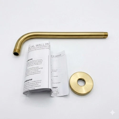 Signature Hardware 12" Shower Arm & Flange Brushed Gold SHRSA123BG - Picture 1 of 15