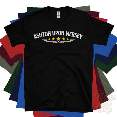ASHTON-UNDER-LYNE 5-STAR RETRO LOGO T-SHIRT Greater Manchester England UK