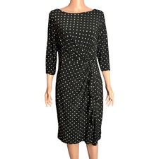 Lauren Ralph Lauren Polka Dot Twist Tie Midi Dress 10 Career Dinner Preppy Luxe