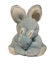 Vintage Heartwarmers Blue Plush Rabbit And Baby Bunny Soft Light Blue 13” Tall