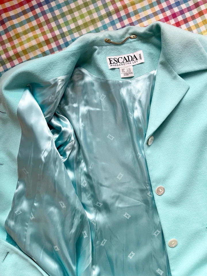 Abrigo Vintage Años 80 Escada Margaretha Ley Azul Lana Angora MOP Botones Talla L/XL Foto 4 de 4