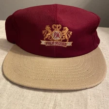 Vintage Phillip Morris Burgundy And Tan Embroidered Snap Back Hat Cap 80s USA