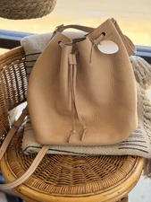Tan Leather Bucket Bag & Wallet Set Drawstring Shoulder Purse Crossbody