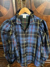 Gretchen Scott Juliette Blue Plaid Silk Blouse M Puff Sleeve Button Down $209