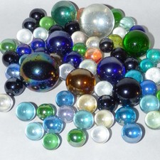 Vintage Glass Marble Lot 68 Pcs Iridescent Lustre Shooter Mixed Colors Job Lot