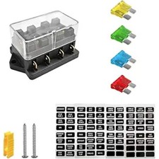 4 Way Blade Fuse Block Box Holder, 4 Circuit Fuse Box with Blade Fuses Screws Fu