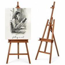 Large A-Frame Solid Beechwood Studio Easel, Adjustable Artist Easel with Stor...