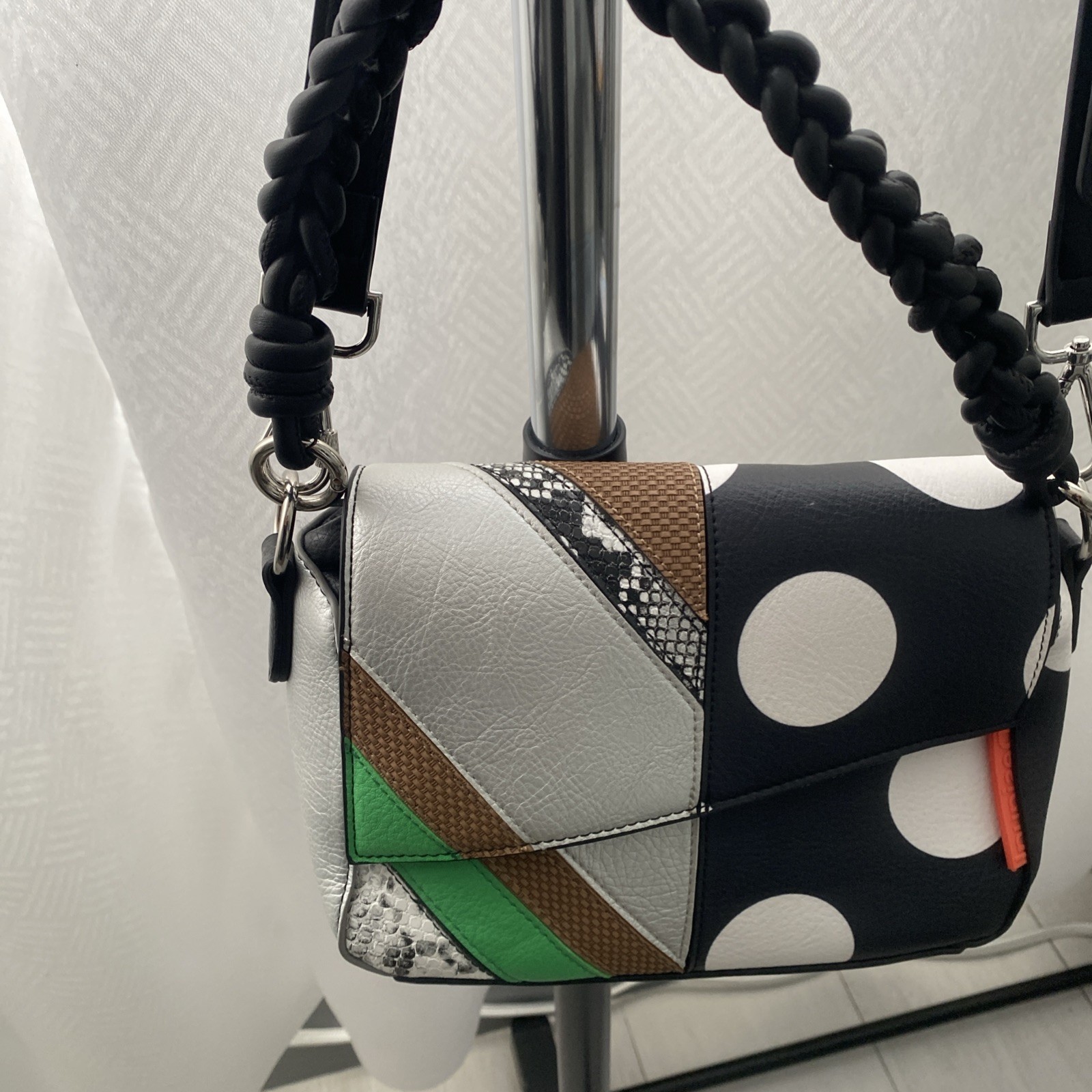 Desigual Patchwork Polka Dot Leather Shoulder Bag… - image 3