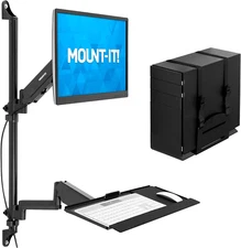Wall Mount Workstation with Single Monitor Mount, Keyboard Tray and CPU Holder,