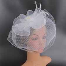 Lady Fascinator Hat with Veil Flower Wedding Party Prom Tea Cap Headpiece Retro