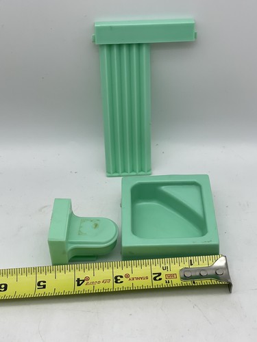 Vintage Irwin Dollhouse MCM Teal Bathroom Set Toilet Bathtub Wall Piece - Picture 6 of 7