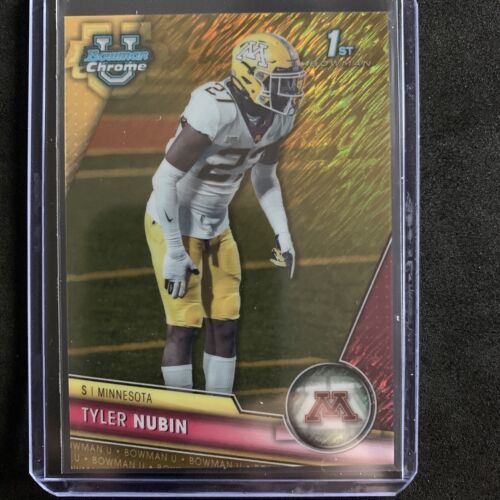 Tyler Nubin 2023 Bowman Chrome University Football Gold Refractor/50 RC #123 - Picture 1 of 2