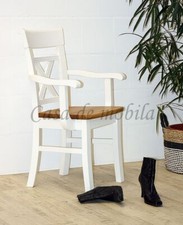 Holzstuhl mit Armlehnen NORDIC HOME Kiefer massiv weiß Wildeiche geölt
