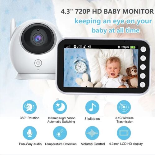Interphone vidéo alerte de température vision nocturne caméra vox pour moniteur de soins de bébé intelligent 4,3 pouces - Photo 1/13