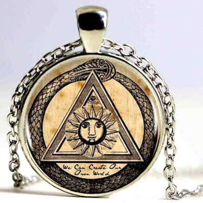 PYRAMID ILLUMINATI SUN EYE SNAKE SIGN  pendant 22'' Sterling 925 Silver necklace