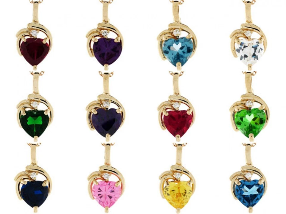 14k Gold 0.025cttw Diamond Simulated Ruby July Birthstone Heart Charm - Image 2 of 2