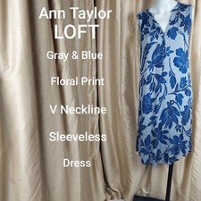 Ann Taylor LOFT Gray & Blue Floral Print Sleeveless Tee Shirt Dress Size S