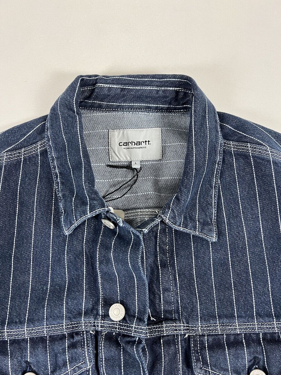CARHARTT WIP ORLEAN STRIPE JACKET BLUE/WHITE STONE WASHED L CARHARTT WIP ORLEAN STRIPE JACKET BLUE/WHITE STONE WASHED L
