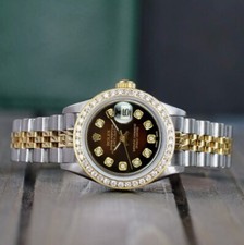 Rolex Lady Datejust Two-Tone Gold Steel Brown Vignette Diamond Dial Watch 26mm 4