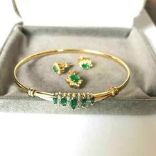 3.00Ct Marquise Simulated Green Emerald Women Jewelry Set 14K Yellow Gold Plated
