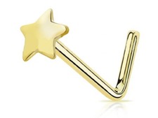 Solid 14k Gold - Nose Stud - Thin 0.6mm Bar - 2.5mm Star