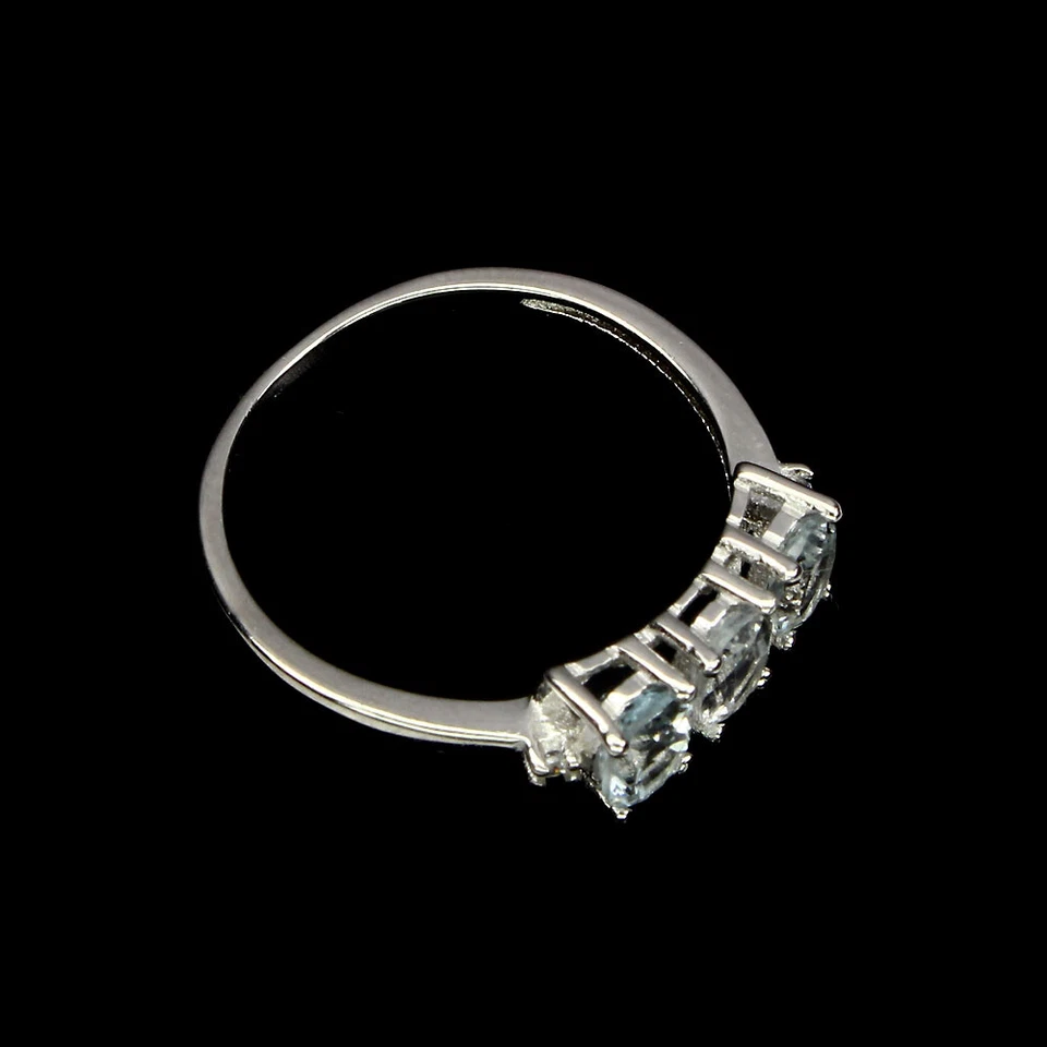 925 Anello Argento Sterling Ovale Acquamarina 6x4mm Naturale Gemma Gioielli - Immagine 3 di 4