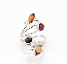 Anello lungo con pietre preziose tormalina argento sterling 925 regalo compleanno gioielli tutte le misure