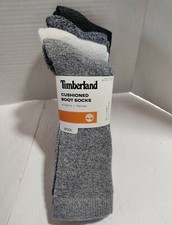 Timberland Men's Size 9-12 Wool Blend Boot Socks Cushioned Gray Blue 4 Pair