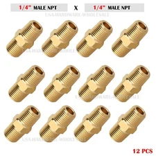 12 X Brass Pipe Hex Nipple 1/4" Male NPT X 1/4" Male NPT Fitting Fuel,Oil,Gas...
