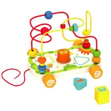 Drag The Wire Car Bead Maze Shape Sorter Wooden Blocks Pull Along Toddler Toy