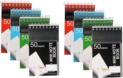 Personal Mini Notebooks 3'' x 5'' College Ruled 50 Pages per Notepad - Pack of 8