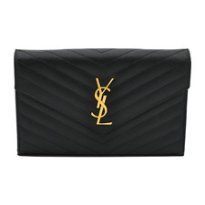 SAINT LAURENT  Black Grain De Poudre Cassandre Chain Wallet