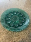Tiara Vintage Green Depression Glass Plate 12” Floral Scalloped Edge Serving