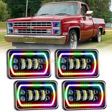 4pcs For Chevy C10 Pickup Truck 1980-1986 4x6 Rgb Led Headlights Music Halo Drl