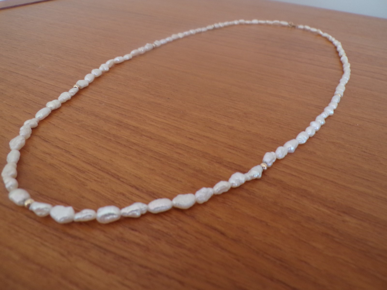 Vintage Freshwater Pearl and Gold Bead Hand-Knotted 23.5 Inch Necklace