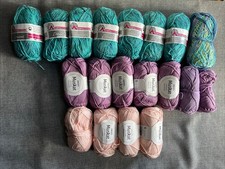 Wollpaket Drops Muskat+Austermann Limone 900 g Wollreste Baumwolle türkis rosa