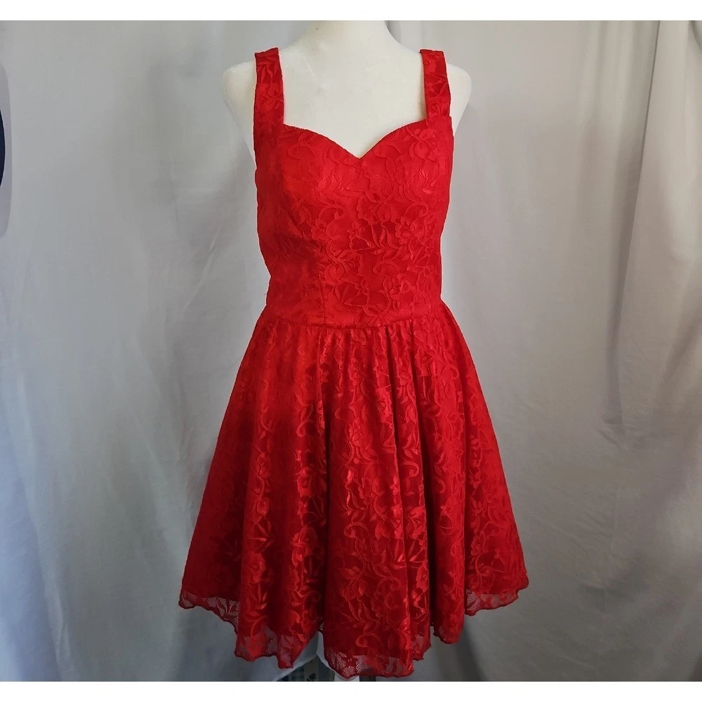 knee length dresses for ladies Puff Sleeve Lace Long Midi Dress in Red
