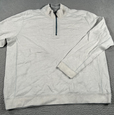 Tommy Bahama Sweatshirt Men's XL Gray Cotton Quarter-Zip Pullover Reversible
