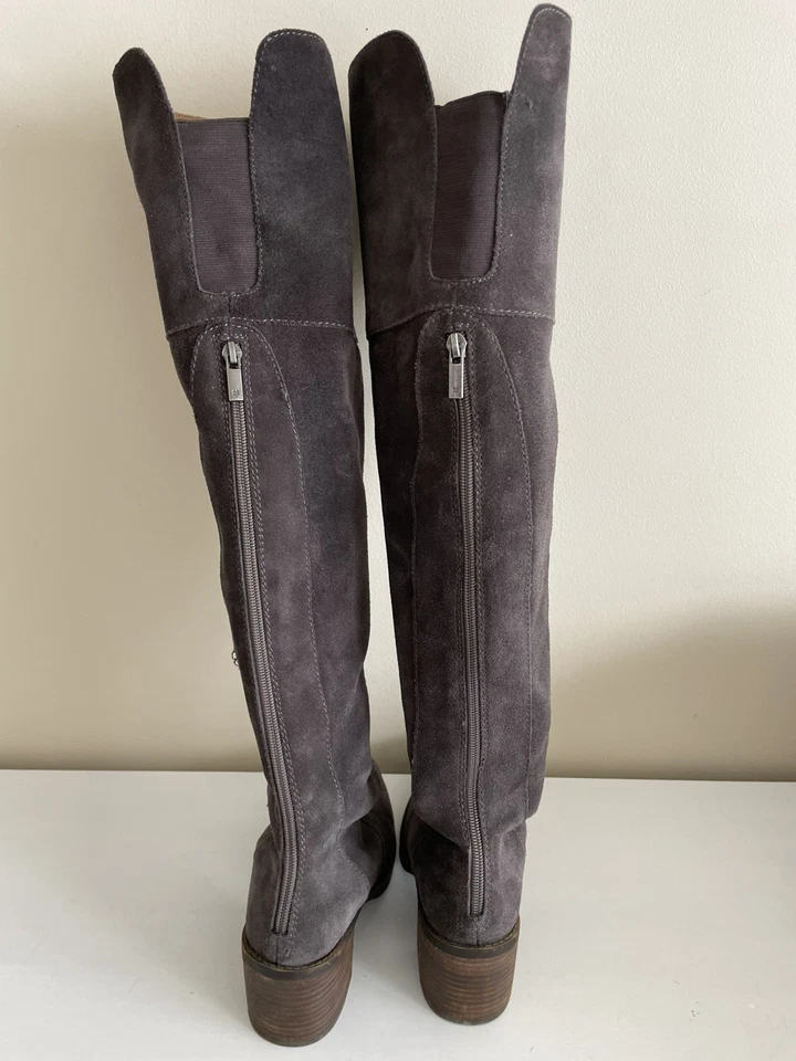 Botas Lucky Brand Rayla Gris Gamuza Cuero Tacón Bloque Cremallera Trasera Sobre la Rodilla 6.5 Foto 3 de 4