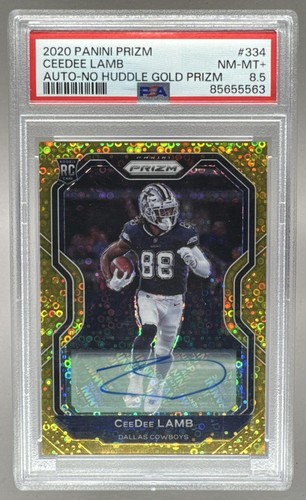 CeeDee Lamb 2020 Panini Prizm #334 No Huddle Gold Rookie RC Auto /10 PSA 8.5