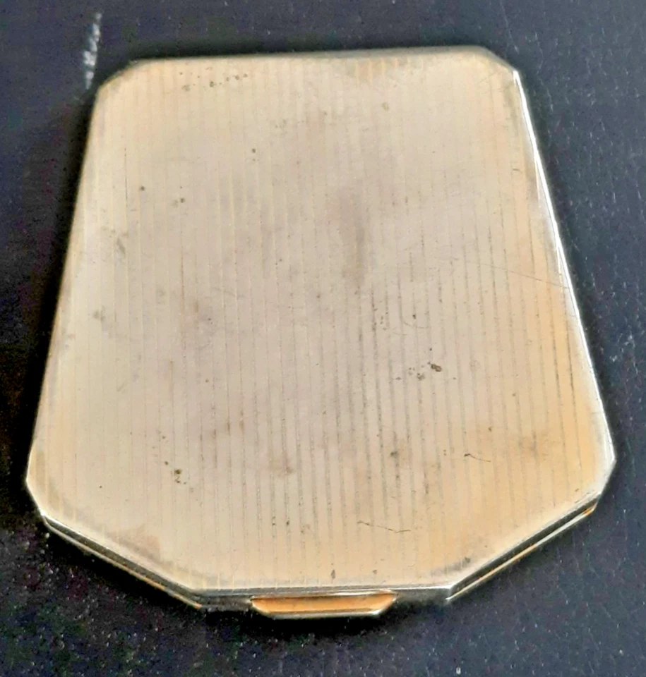 ANCIEN POUDRIER DE SAC EN METAL DORE AVEC MIROIR DE FORME ORIGINALE - Photo 4/4