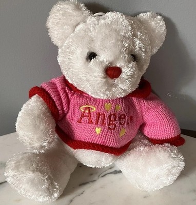 Dan Dee White Teddy Bear Plush Stuffed Animal Pink Angel Sweater Halo Hearts
